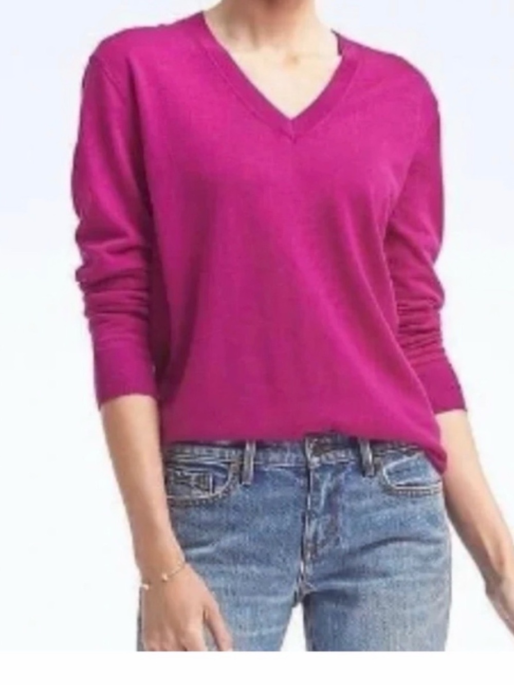 Women’s Banana Republic Factory Forever 100% Cotton V-Neck Sweater - Fuchsia